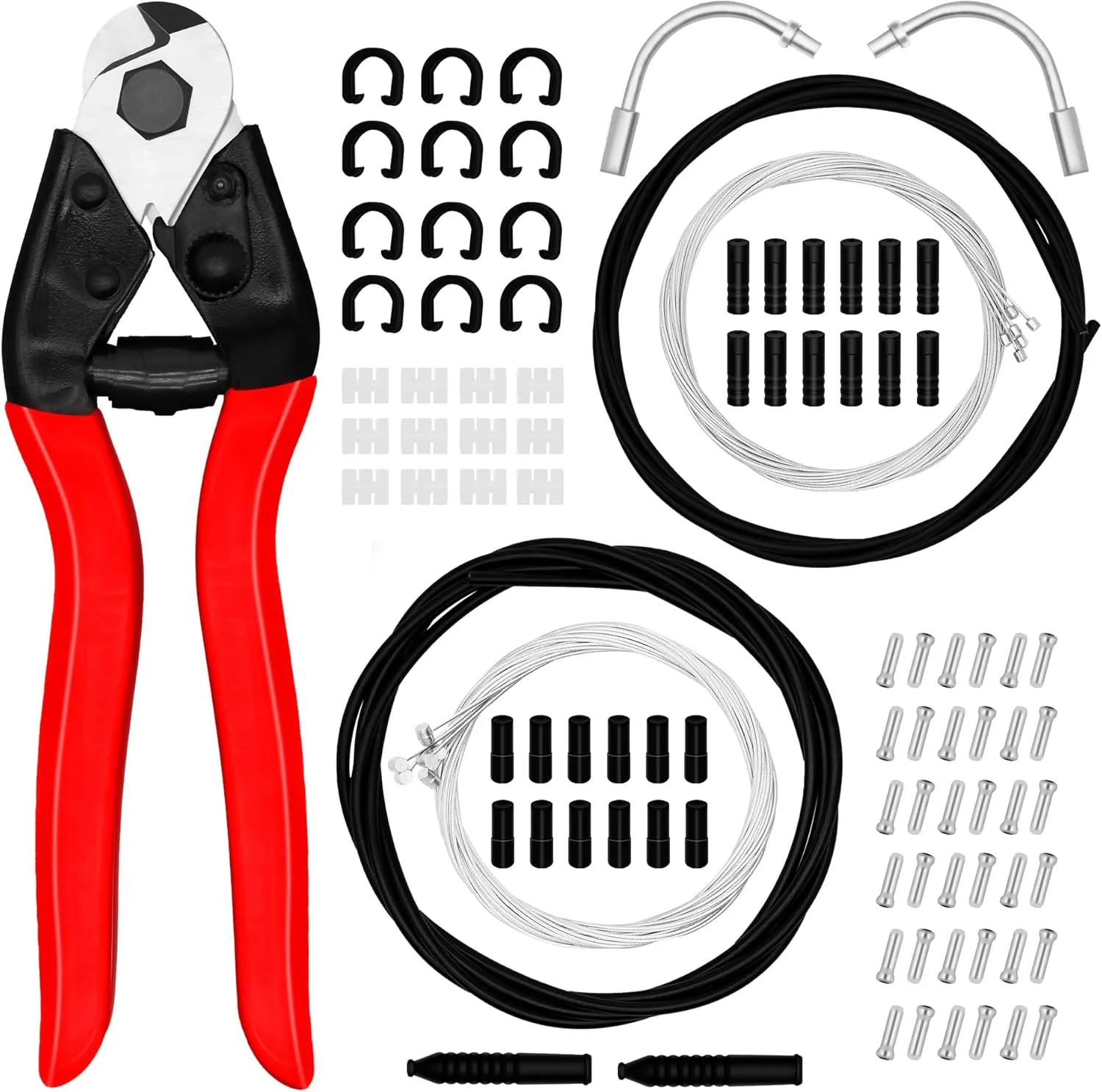 103PCS Universal Bike Brake Cable Kit with Stainless Steel Bike Cable Cutter, Bike Brake Cable and Shifter Cable for Mountain Road Bicycle Repair, Cable End Caps, C Buckles, V Brake Cable Guide Inside