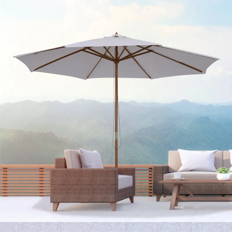 10x 8.2 Bamboo Wooden Round Patio Sun Umbrella - Beige