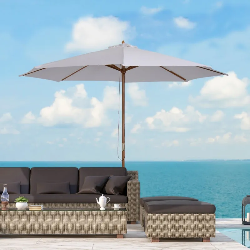 10x 8.2 Bamboo Wooden Round Patio Sun Umbrella - Beige