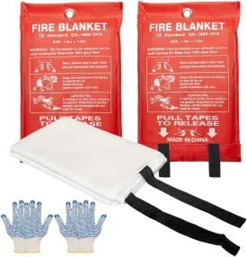 2 Pack Emergency Fire Blanket - 40"x40" Flame Suppression Fiberglass Fire Blankets with Gloves for Camping, Kitchen and Home