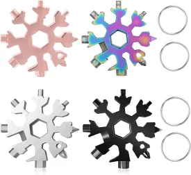 4 Pack 18-in-1 Snowflake Multi Tool, Portable Stainless Steel Snowflake Bottle Opener/Flat Phillips Screwdriver Kit/Wrench,Stocking Stuffers for Men, Snowflake Tool Christmas Gifts for Men Women