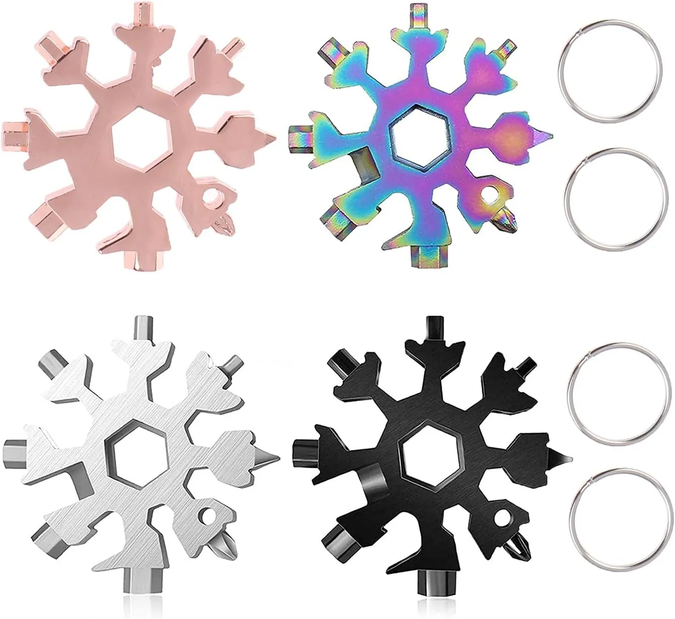 4 Pack 18-in-1 Snowflake Multi Tool, Portable Stainless Steel Snowflake Bottle Opener/Flat Phillips Screwdriver Kit/Wrench,Stocking Stuffers for Men, Snowflake Tool Christmas Gifts for Men Women