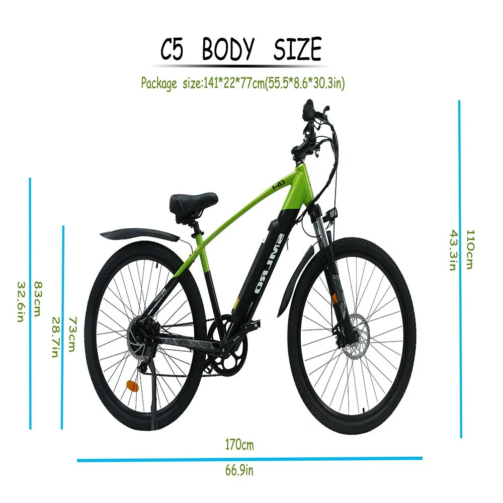 500W Mountain Ebike Road MTB: SMLRO C6-1 Electric Bicycle with Shock Absorbing Frame and 7-Speed for Men and Women