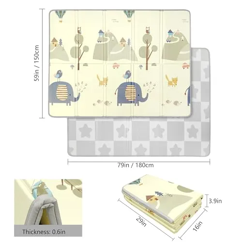 Baby Play Mat, 59x79 Baby Play Mats for Floor, Waterproof Non-Slip Baby Crawling Mat, Foldable Foam Playmat for Babies and Toddlers