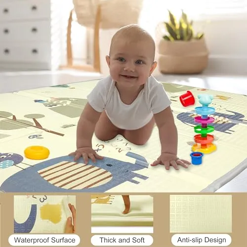 Baby Play Mat, 59x79 Baby Play Mats for Floor, Waterproof Non-Slip Baby Crawling Mat, Foldable Foam Playmat for Babies and Toddlers
