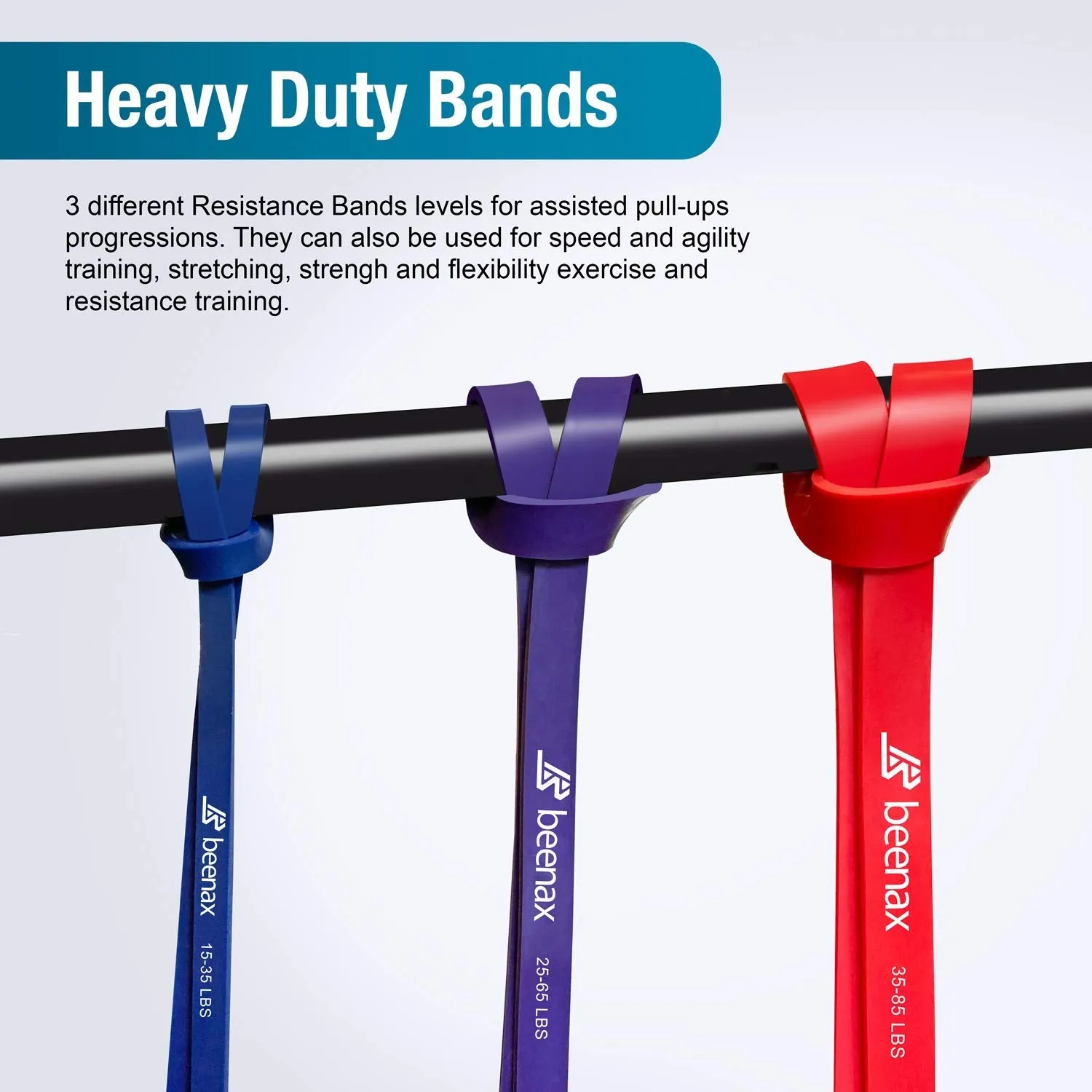 Beenax Resistance Bands Pull Up Assist Bands Set, 3 Pack - 3 Different Levels Workout Exercise Bands for CrossFit, Powerlifting, Muscle and Strength Training, Stretching, Mobility, Yoga - Men & Women