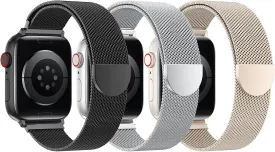BELONGME 3 Pack Mesh Loop Compatible with Apple Watch Band Women Men 38mm 40mm 41mm 42mm 44mm 45mm 49mm Series Ultra SE 9 8 7 6 5 4 3 2 1, Stainless Steel Metal Strap Magnetic Clasp for iWatch Bands