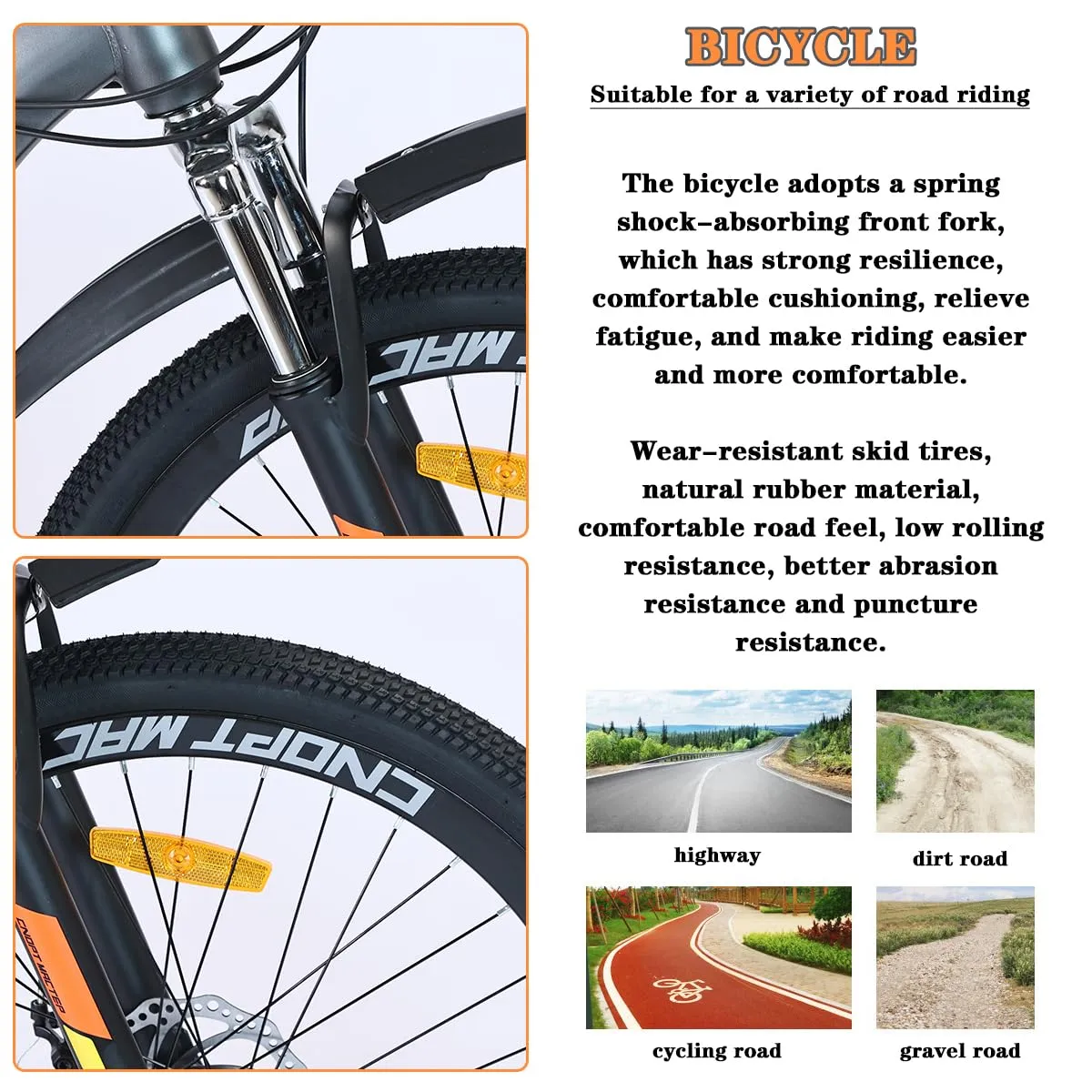CNOPT MACTEP Mountain Bike 27.5'' Adult Hardtail Mountain Bike 21 Speed Gears with Dual Disc-Brake Full Suspension MTB Bike Aluminum Frame Bicycle with Mudguard