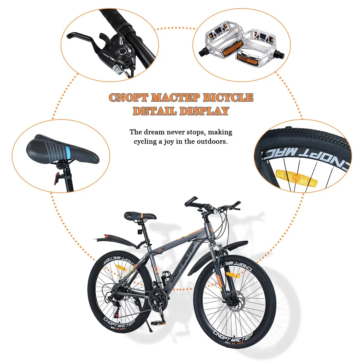 CNOPT MACTEP Mountain Bike 27.5'' Adult Hardtail Mountain Bike 21 Speed Gears with Dual Disc-Brake Full Suspension MTB Bike Aluminum Frame Bicycle with Mudguard