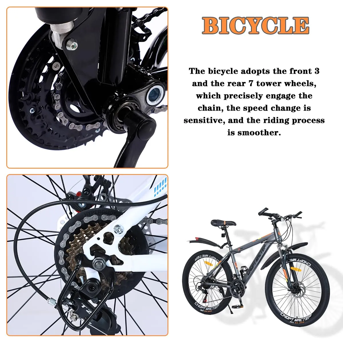 CNOPT MACTEP Mountain Bike 27.5'' Adult Hardtail Mountain Bike 21 Speed Gears with Dual Disc-Brake Full Suspension MTB Bike Aluminum Frame Bicycle with Mudguard