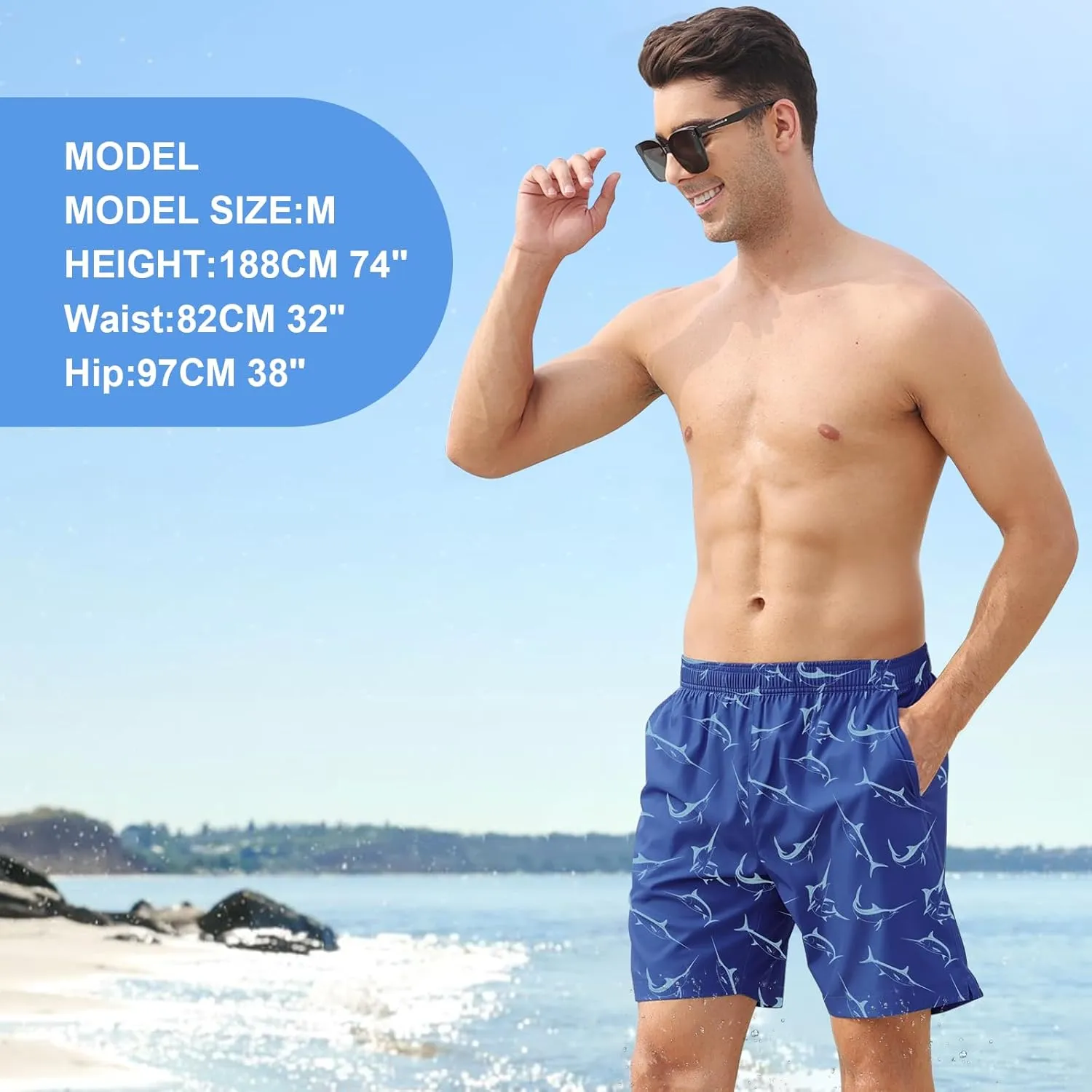 DEOLAX Mens Swim Trunks 7 Inch Inseam Summer Dry Fit Swimming Trunks Board Shorts Lightweight Workout Mens Bathing Suit
