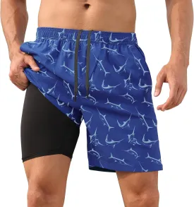 DEOLAX Mens Swim Trunks 7 Inch Inseam Summer Dry Fit Swimming Trunks Board Shorts Lightweight Workout Mens Bathing Suit