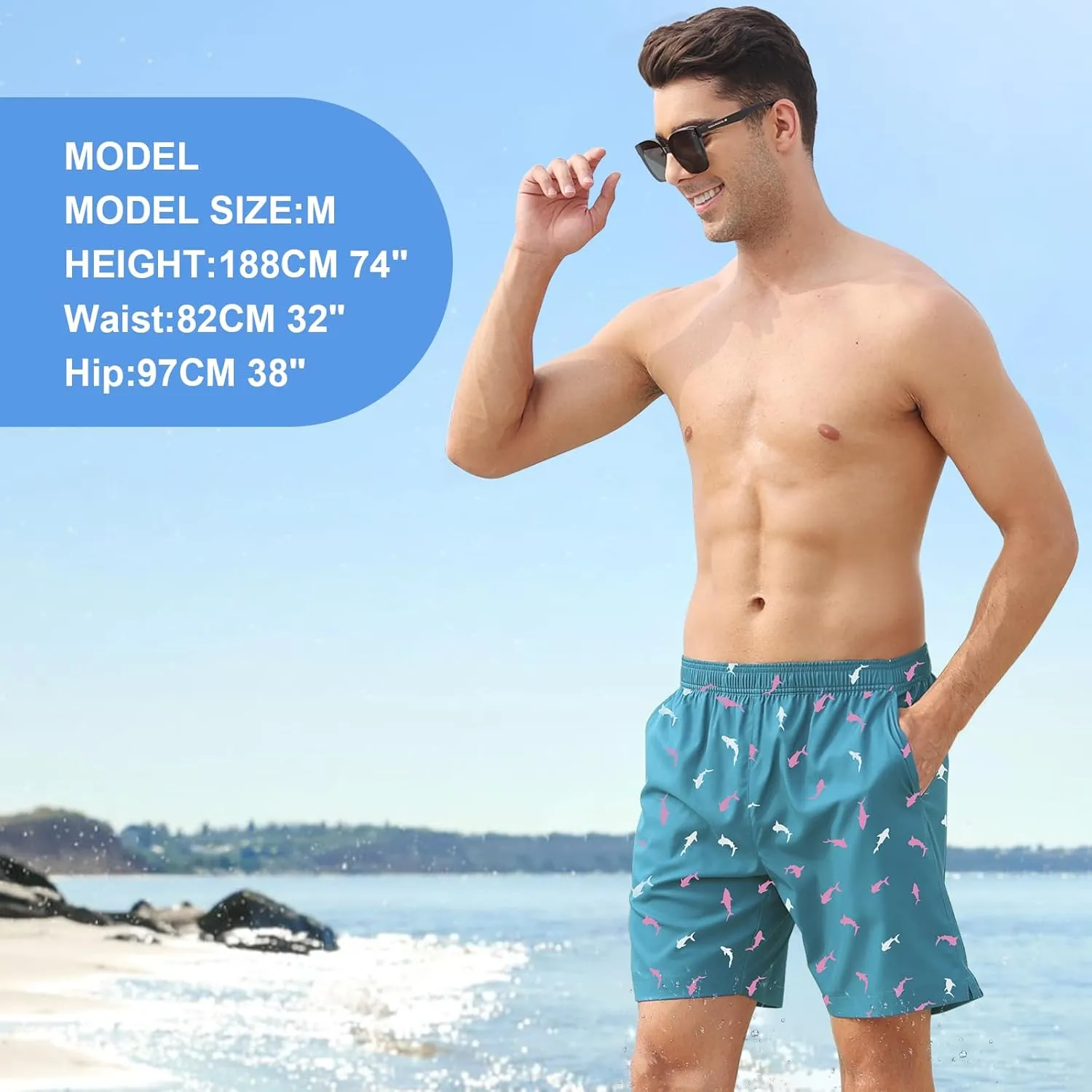 DEOLAX Mens Swim Trunks 7 Inch Inseam Summer Dry Fit Swimming Trunks Board Shorts Lightweight Workout Mens Bathing Suit