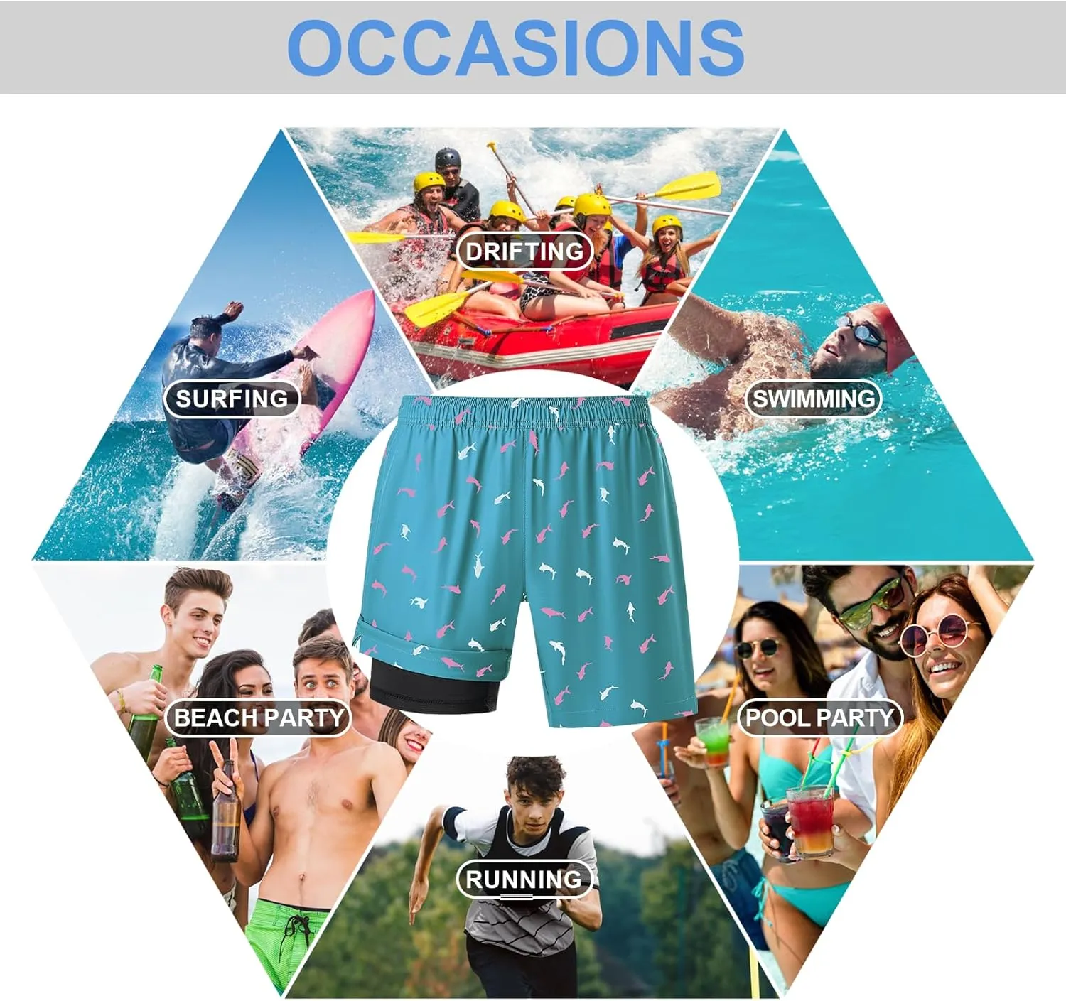 DEOLAX Mens Swim Trunks 7 Inch Inseam Summer Dry Fit Swimming Trunks Board Shorts Lightweight Workout Mens Bathing Suit