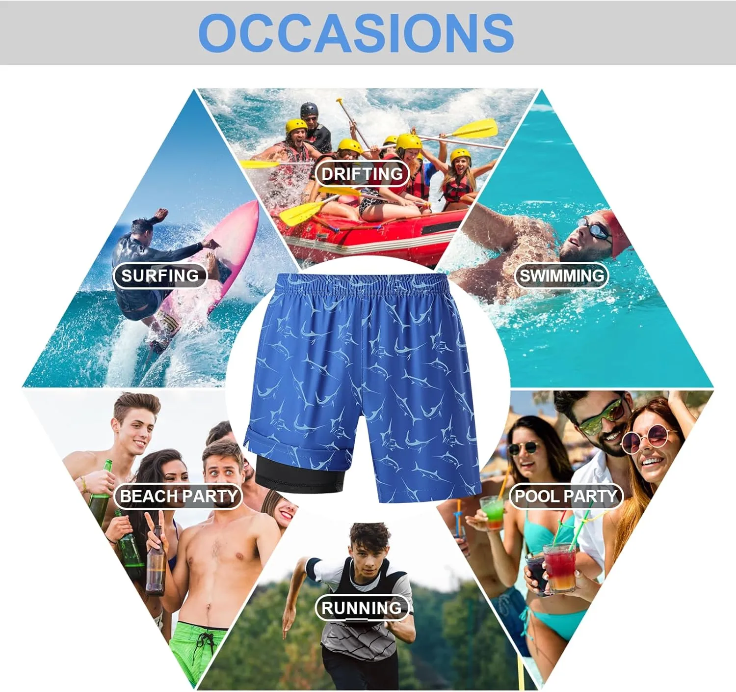 DEOLAX Mens Swim Trunks 7 Inch Inseam Summer Dry Fit Swimming Trunks Board Shorts Lightweight Workout Mens Bathing Suit