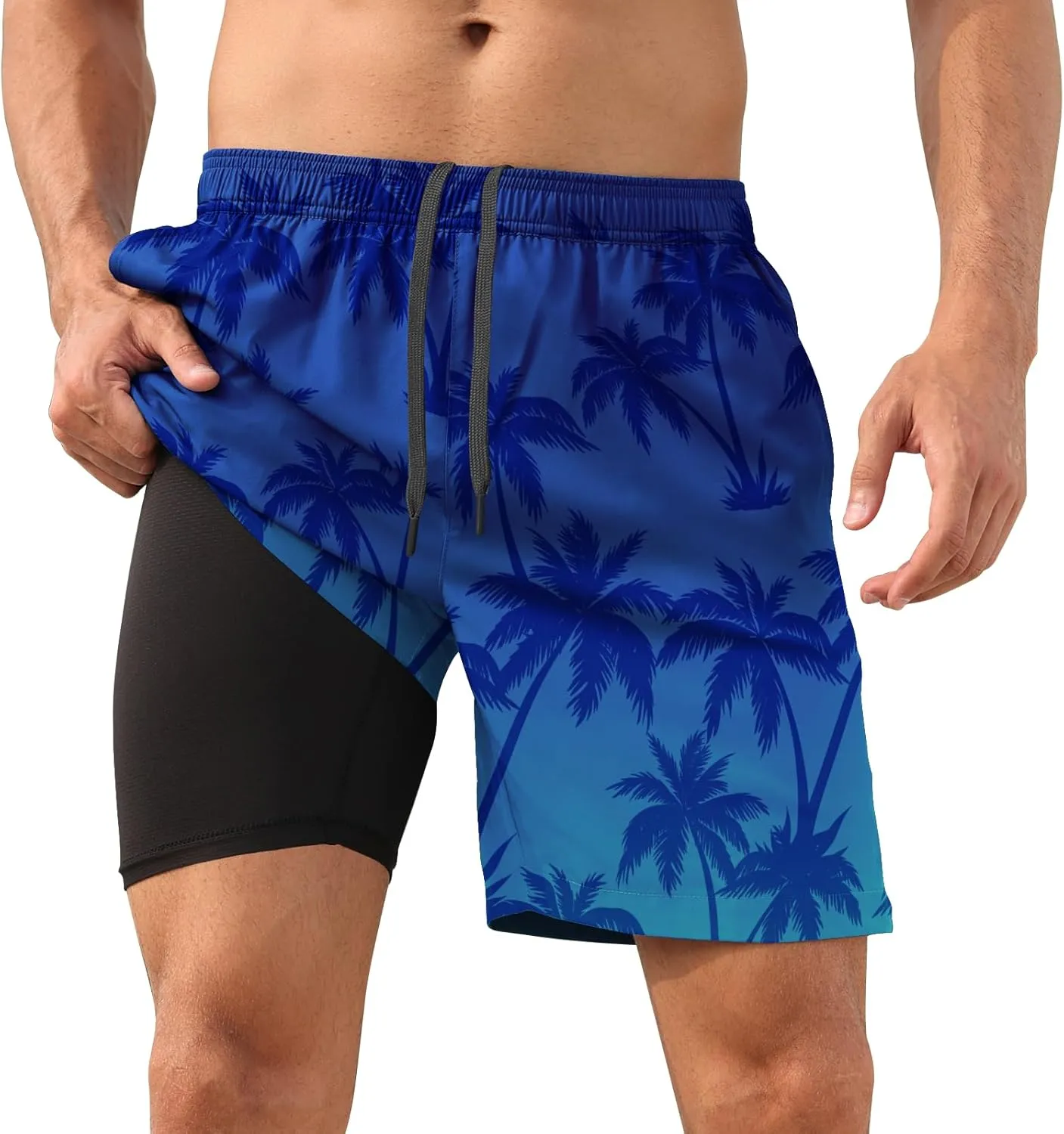 DEOLAX Mens Swim Trunks 7 Inch Inseam Summer Dry Fit Swimming Trunks Board Shorts Lightweight Workout Mens Bathing Suit