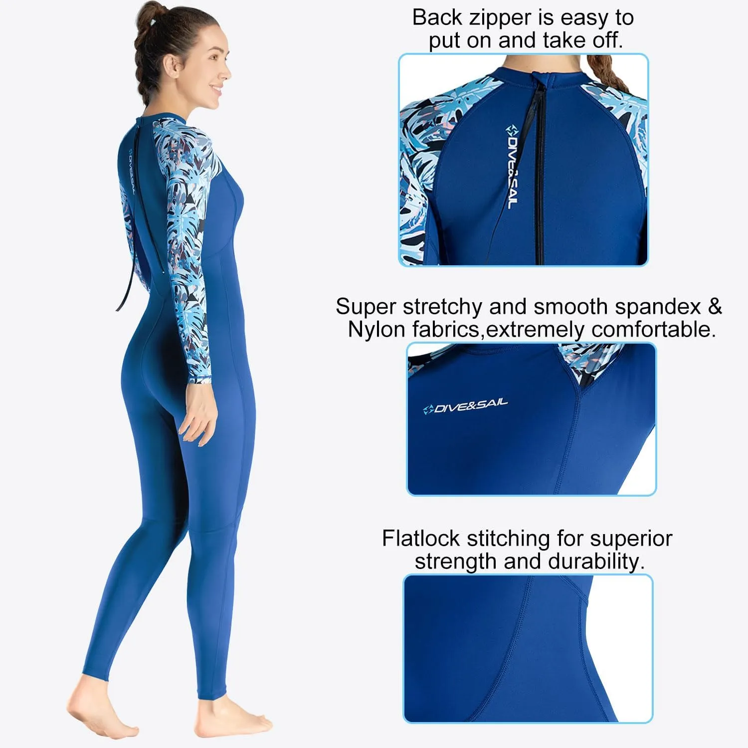Dive Skin Full Body Rash Guard for Women Men Swimsuit Wetsuit Sport Skin Front Zipper One Piece for Diving Surfing Kayaking