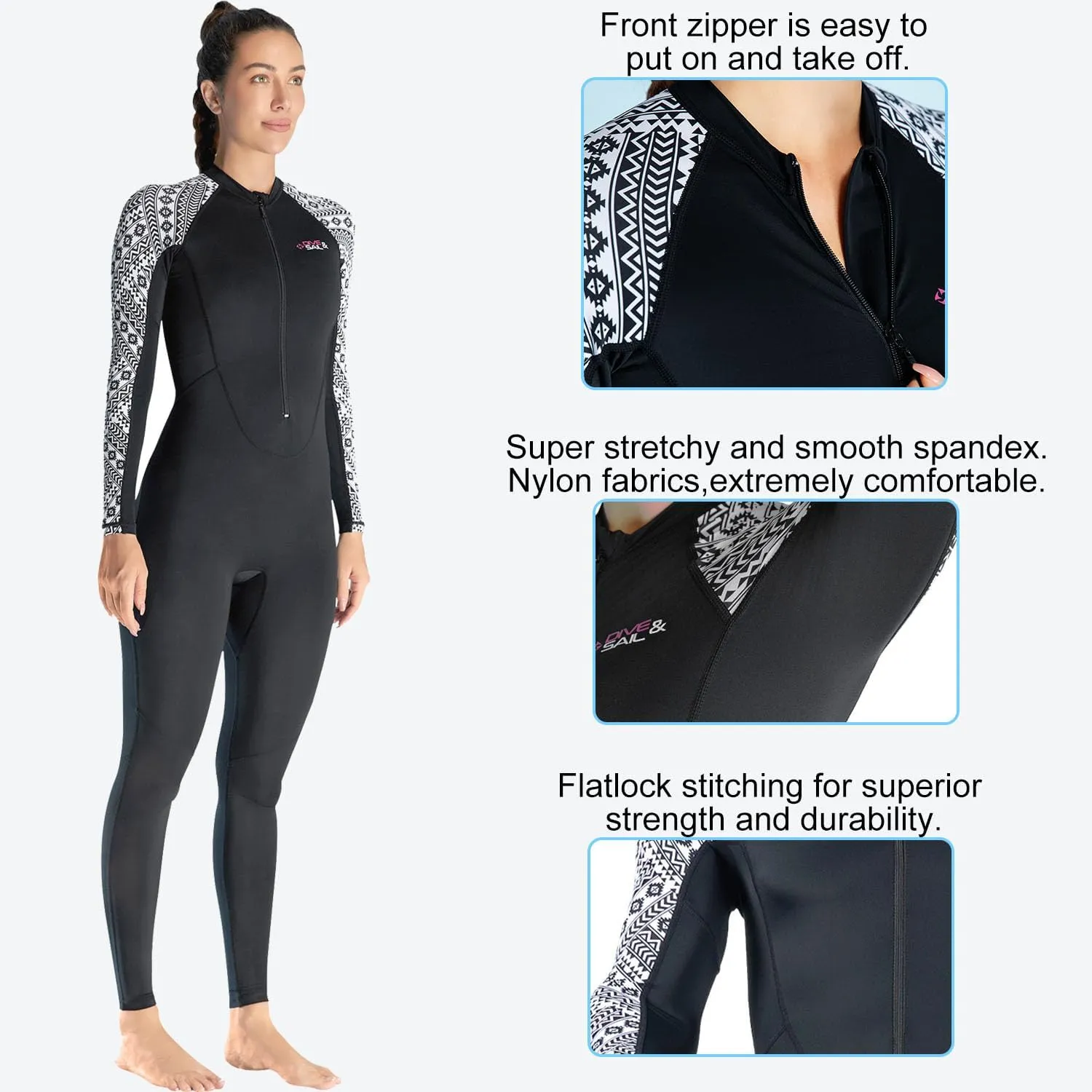 Dive Skin Full Body Rash Guard for Women Men Swimsuit Wetsuit Sport Skin Front Zipper One Piece for Diving Surfing Kayaking