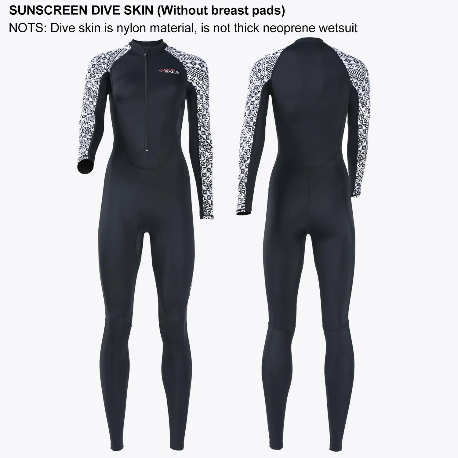 Dive Skin Full Body Rash Guard for Women Men Swimsuit Wetsuit Sport Skin Front Zipper One Piece for Diving Surfing Kayaking