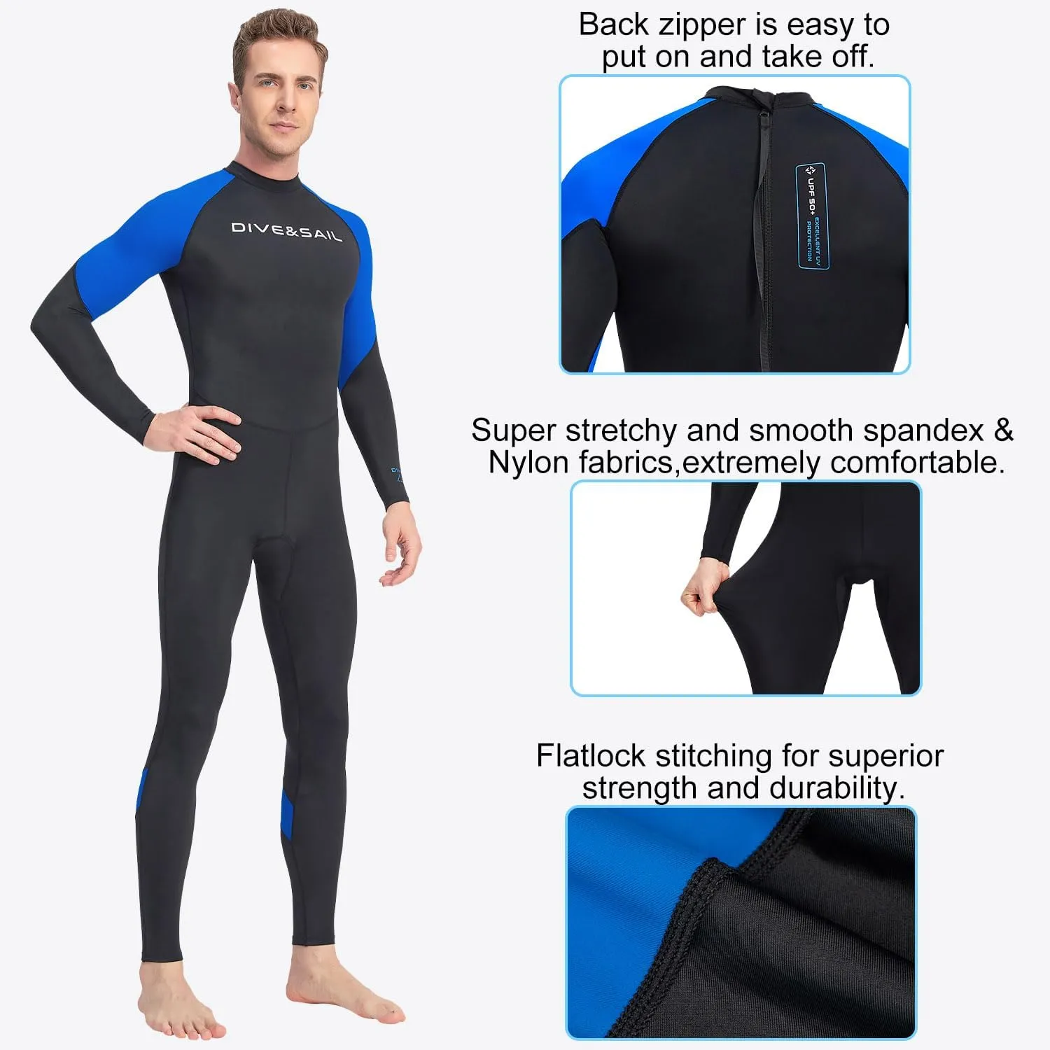 Dive Skin Full Body Rash Guard for Women Men Swimsuit Wetsuit Sport Skin Front Zipper One Piece for Diving Surfing Kayaking