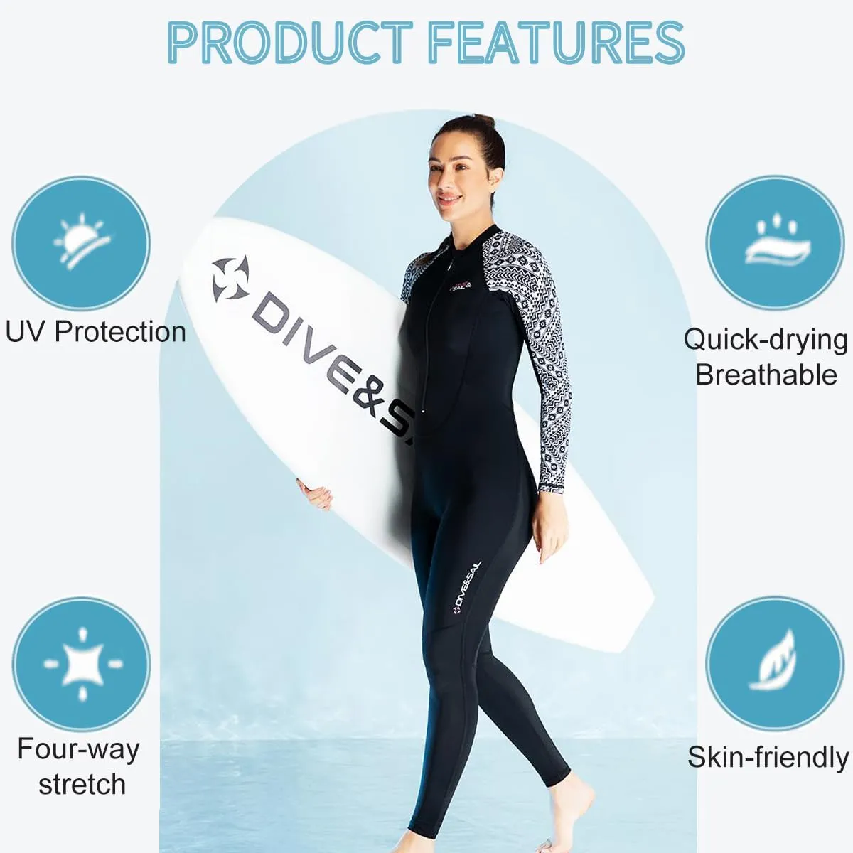 Dive Skin Full Body Rash Guard for Women Men Swimsuit Wetsuit Sport Skin Front Zipper One Piece for Diving Surfing Kayaking