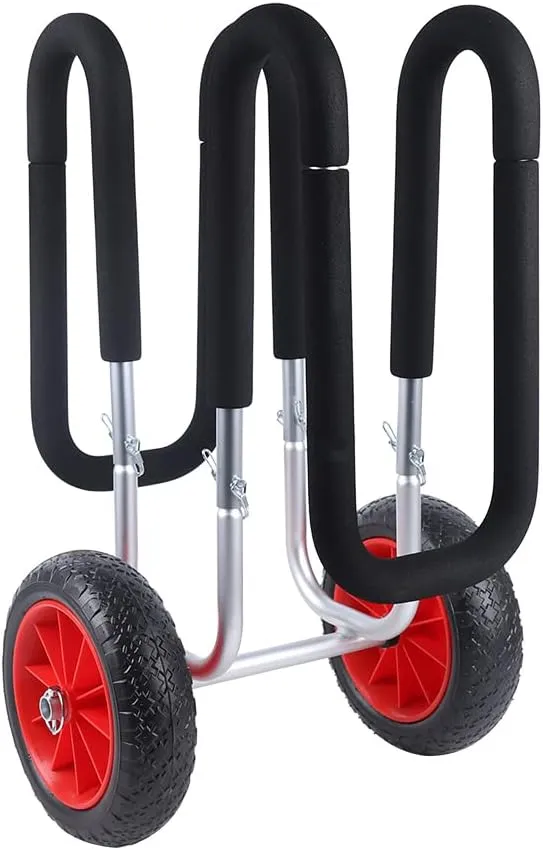 Double Sups Transport Cart with Airless Wheels Sand Trolley for 2 Stand Up Paddle Boards and Surfboards Aviation Aluminum Material Fit for Moving Surfboards Red