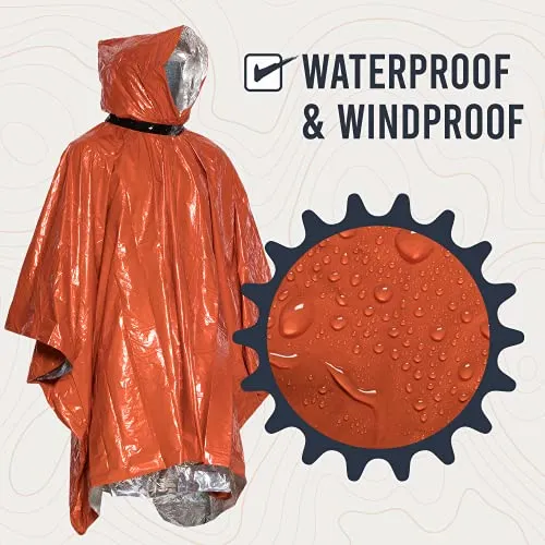 Emergency Survival Life Poncho - 2 Thermal Mylar Space Blanket - Orange