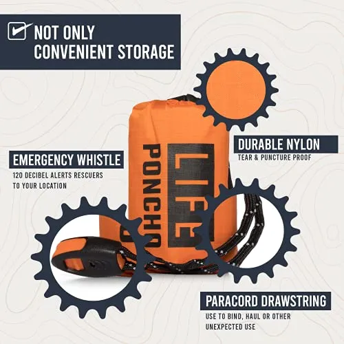 Emergency Survival Life Poncho - 2 Thermal Mylar Space Blanket - Orange