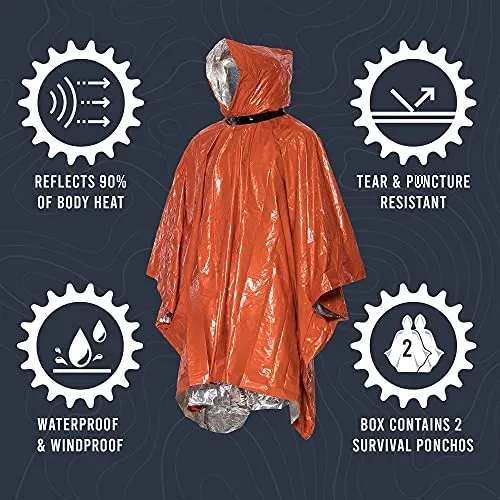 Emergency Survival Life Poncho - 2 Thermal Mylar Space Blanket - Orange
