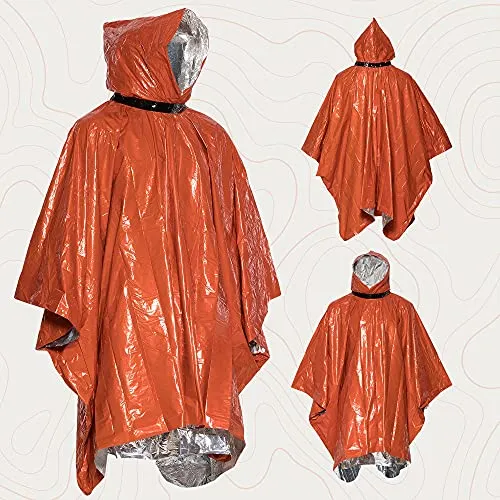 Emergency Survival Life Poncho - 2 Thermal Mylar Space Blanket - Orange