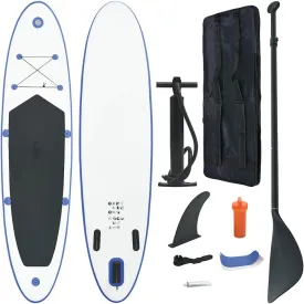 Enjoy Water Adventures with Inflatable Stand Up Paddle Board Set, Quick Inflate Feature, Puncture-Proof Design, Blue and White
