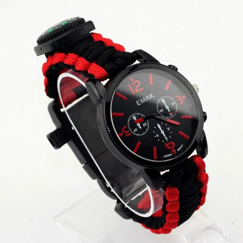 Equipped Outdoors 6 In 1 Paracord Survival Safety Watch with Fire Starter