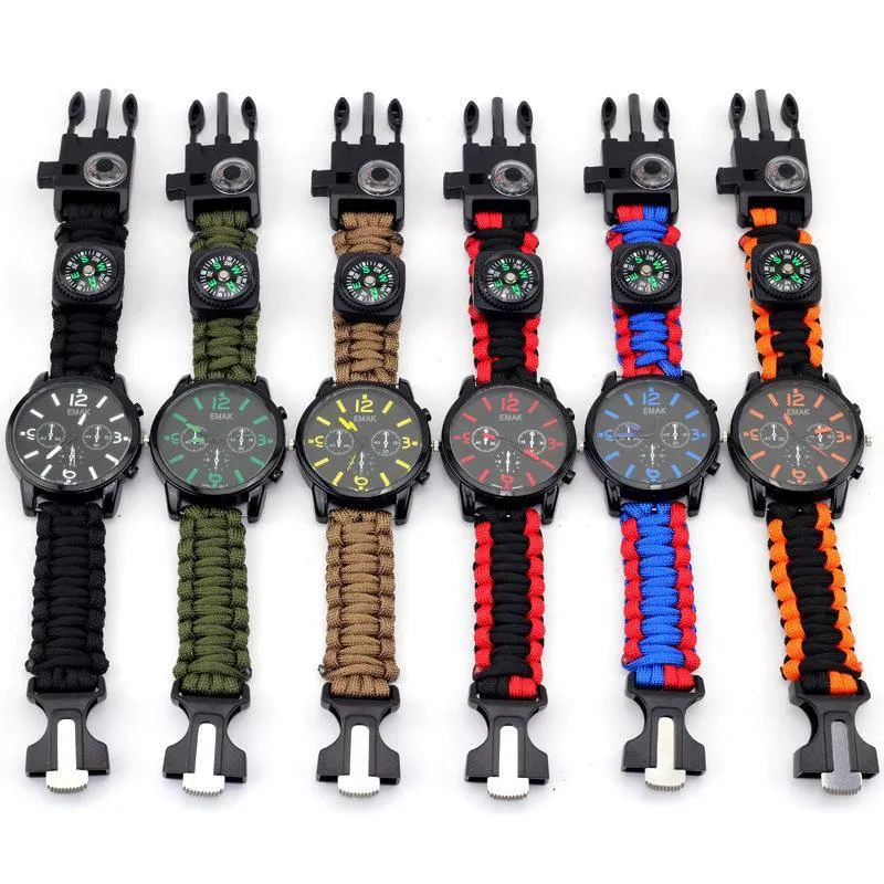 Equipped Outdoors 6 In 1 Paracord Survival Safety Watch with Fire Starter