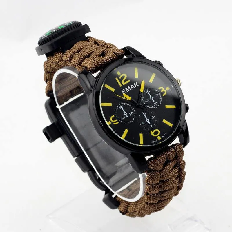 Equipped Outdoors 6 In 1 Paracord Survival Safety Watch with Fire Starter