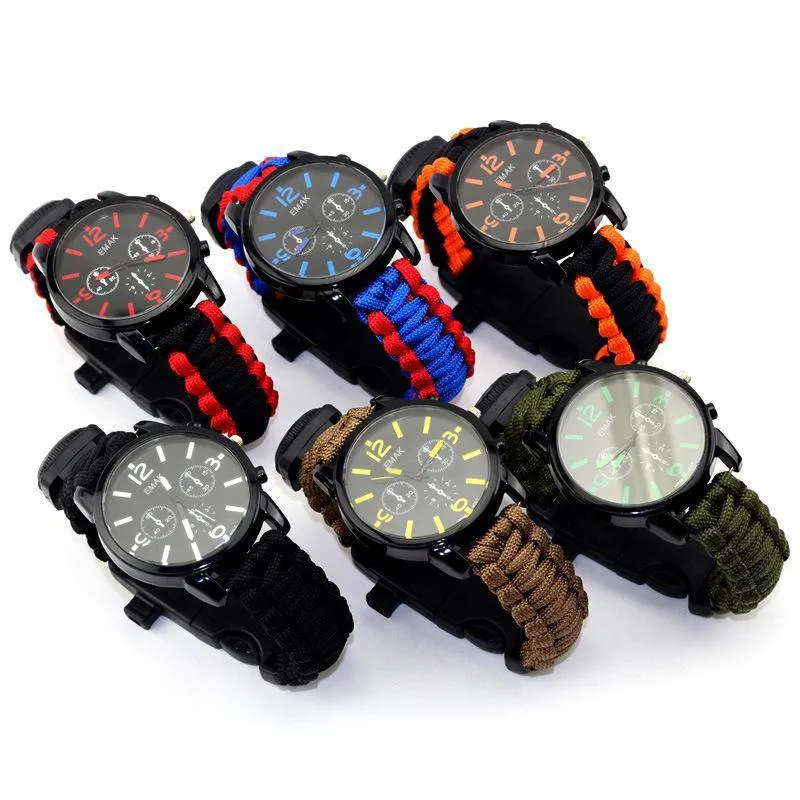 Equipped Outdoors 6 In 1 Paracord Survival Safety Watch with Fire Starter