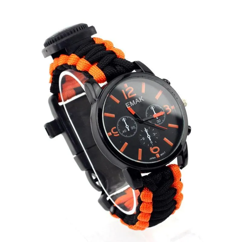 Equipped Outdoors 6 In 1 Paracord Survival Safety Watch with Fire Starter