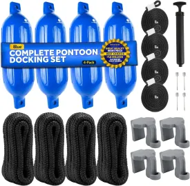 Five Oceans Twin Eye Ribbed Boat Fender Kit, Inflatable Boat Bumpers for Docking with Fender Lines 3/8-Inch x 5Ft, Multiple Size, Package Quantity and Color Options