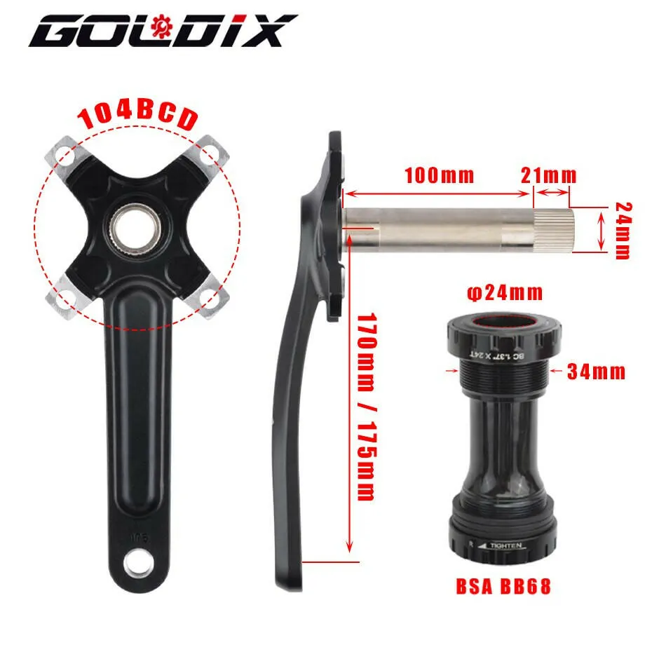 GOLDIX 104BCD Wide & Narrow Tooth Mountain Bike Parts Crankset 170/175mm Cranks Round/Oval Chainrings 32T/34T/36T/38T MTB