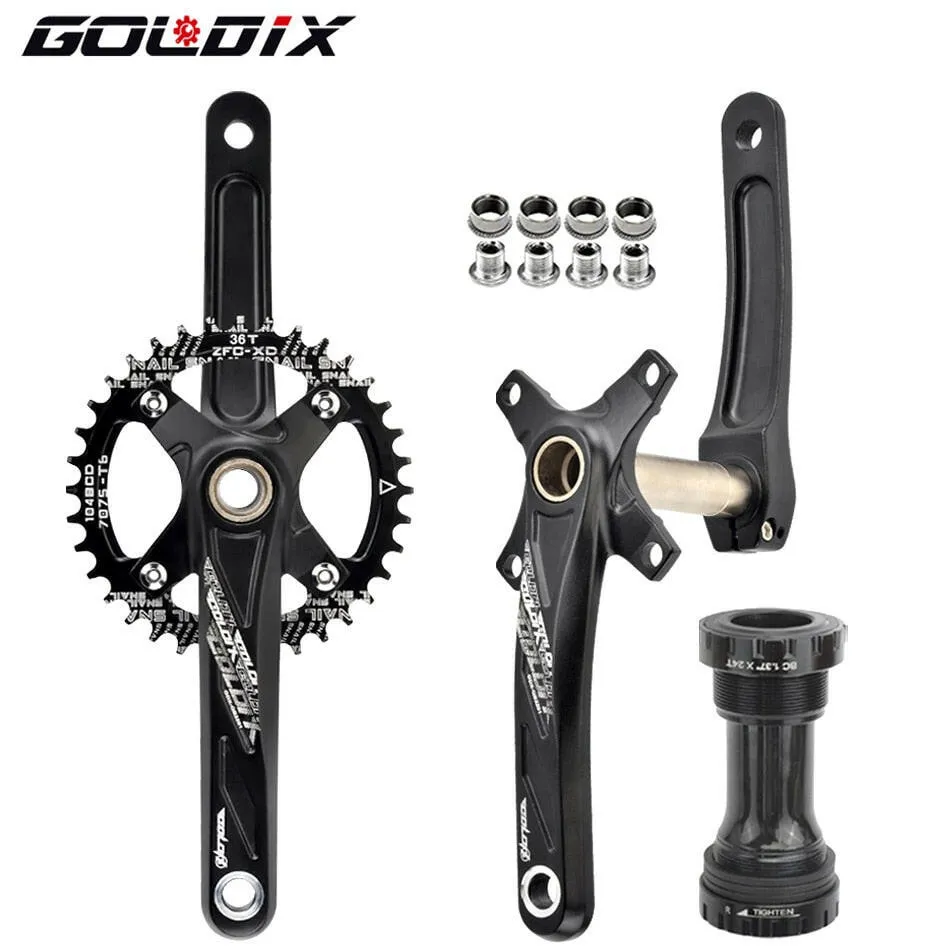 GOLDIX 104BCD Wide & Narrow Tooth Mountain Bike Parts Crankset 170/175mm Cranks Round/Oval Chainrings 32T/34T/36T/38T MTB