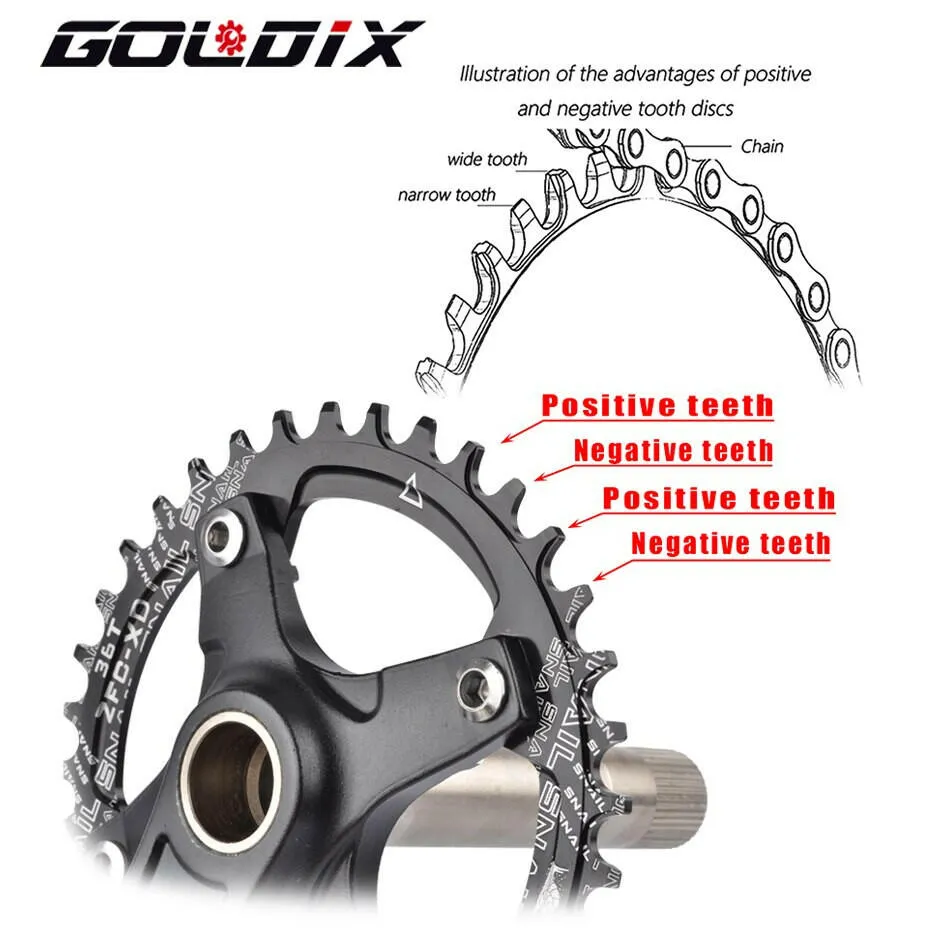 GOLDIX 104BCD Wide & Narrow Tooth Mountain Bike Parts Crankset 170/175mm Cranks Round/Oval Chainrings 32T/34T/36T/38T MTB