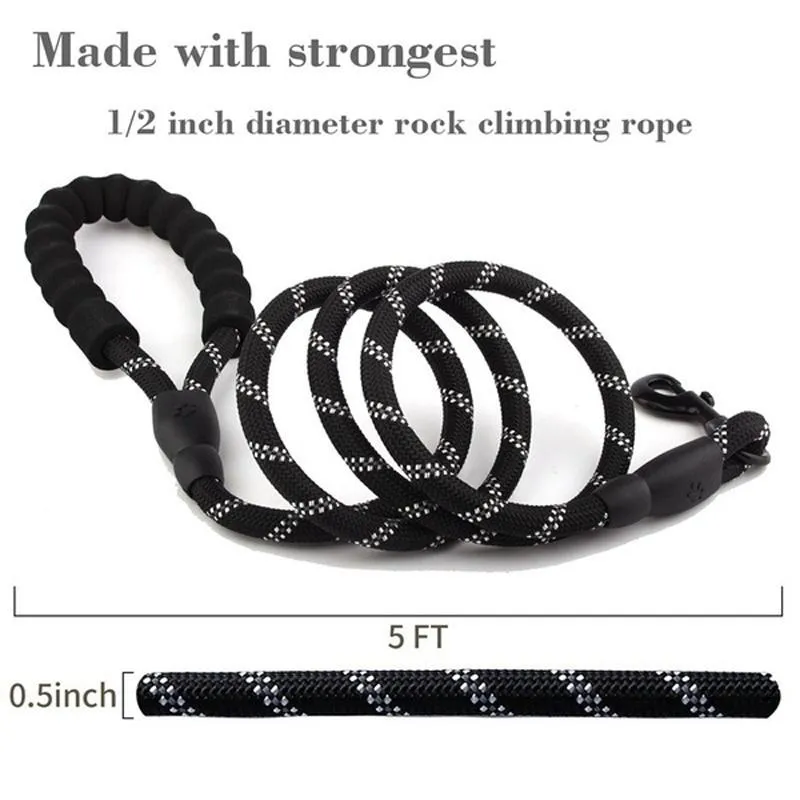 Heavy Duty Nylon Dog Leash - Padded Handle - 5ft