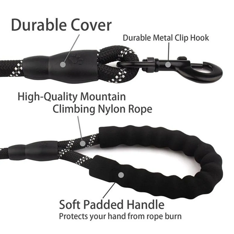 Heavy Duty Nylon Dog Leash - Padded Handle - 5ft