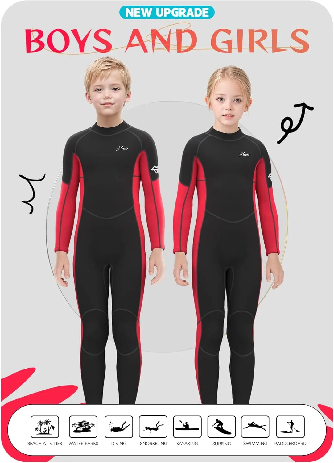 Hevto Kids Wetsuit for Boys Girls Toddler Youth 3/2mm Neoprene Full Wet Suits in Cold Water for Swimming Surfing Diving