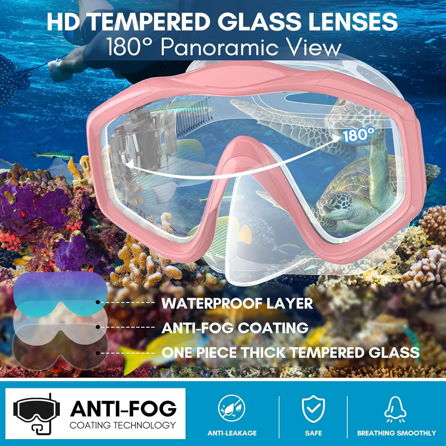 HiiPeak Snorkeling Gear for Kids, Goggles with Nose Cover, Dry Top Snorkel Set for Ages 5-15