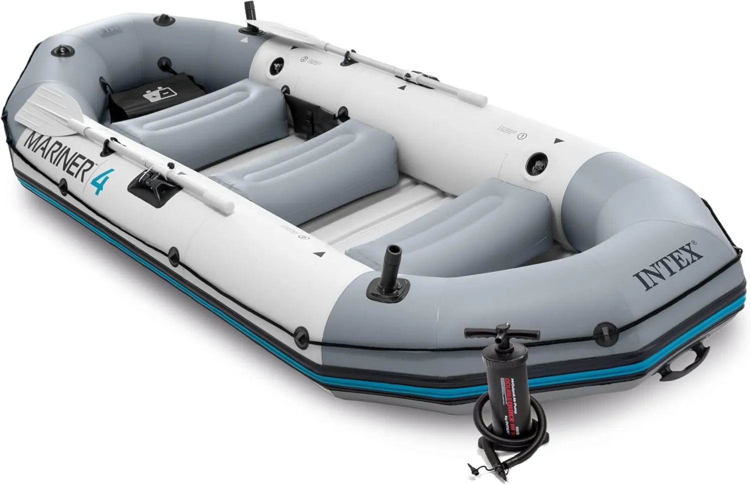 Intex Unisex - Adult Inflatable Boat Mariner Set of 4 Phthalates Free Including Paddle and Air Pump Professional Series, Grey, 328 x 145 x 48 cm (L x W x H)