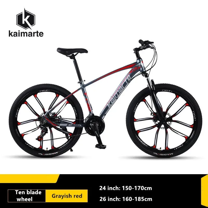 KAIMARTE Mountain Bike 24Inch 26Inch 21/24/27Speeds Disc Brake Aluminum Alloy Frame Adult Mountain Bicycle