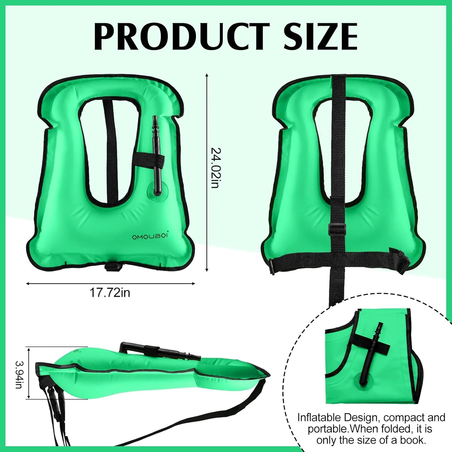 Meooeck 2 Pcs Large Inflatable Snorkel Vest Adults Safety Snorkel Diving Jackets, up to 260 Lbs Loading Portable Swim Jackets, Adjustable Kayaking Buoyancy Gears Safety Vest