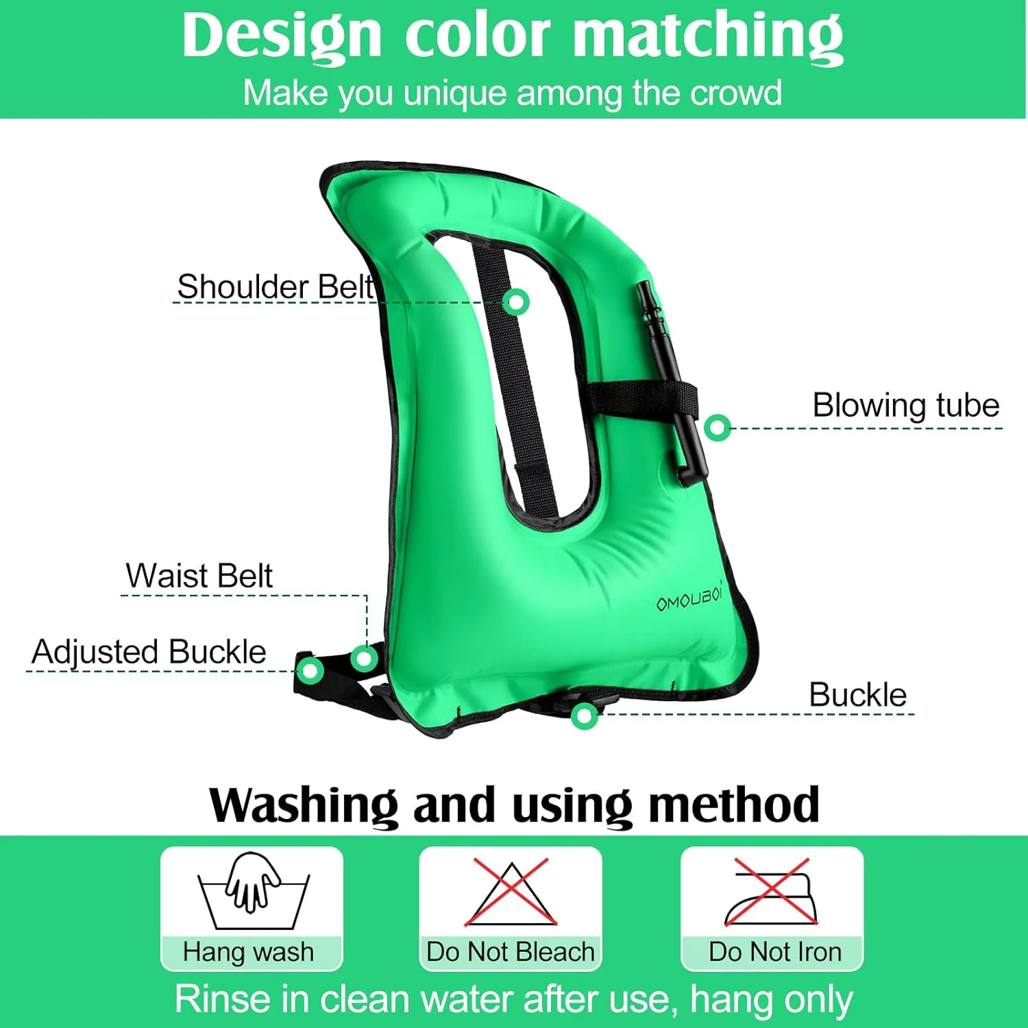 Meooeck 2 Pcs Large Inflatable Snorkel Vest Adults Safety Snorkel Diving Jackets, up to 260 Lbs Loading Portable Swim Jackets, Adjustable Kayaking Buoyancy Gears Safety Vest