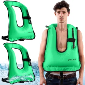 Meooeck 2 Pcs Large Inflatable Snorkel Vest Adults Safety Snorkel Diving Jackets, up to 260 Lbs Loading Portable Swim Jackets, Adjustable Kayaking Buoyancy Gears Safety Vest