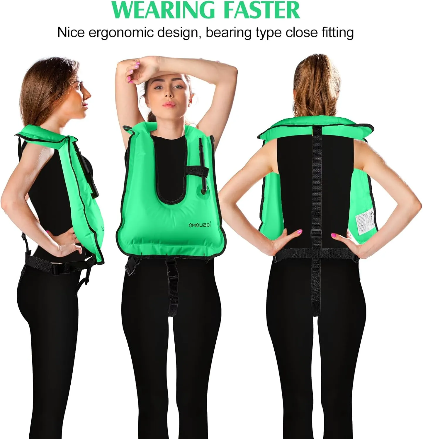 Meooeck 2 Pcs Large Inflatable Snorkel Vest Adults Safety Snorkel Diving Jackets, up to 260 Lbs Loading Portable Swim Jackets, Adjustable Kayaking Buoyancy Gears Safety Vest